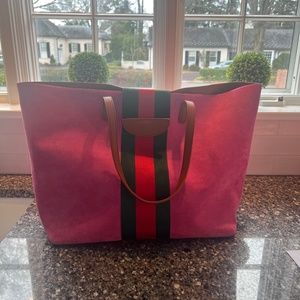 Pink tote with red and green stripe from Shiraleah